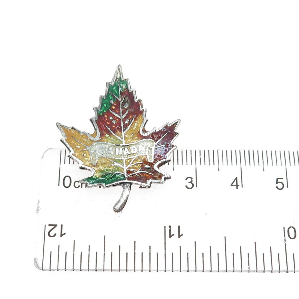 925 Sterling Silver Vintage Enamel Canada Maple Leaf Pin Brooch