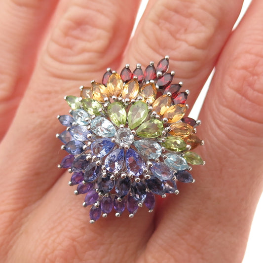 Chuck Clemency 925 Sterling Silver Real Multi-Color Gem Ring Size 9.25