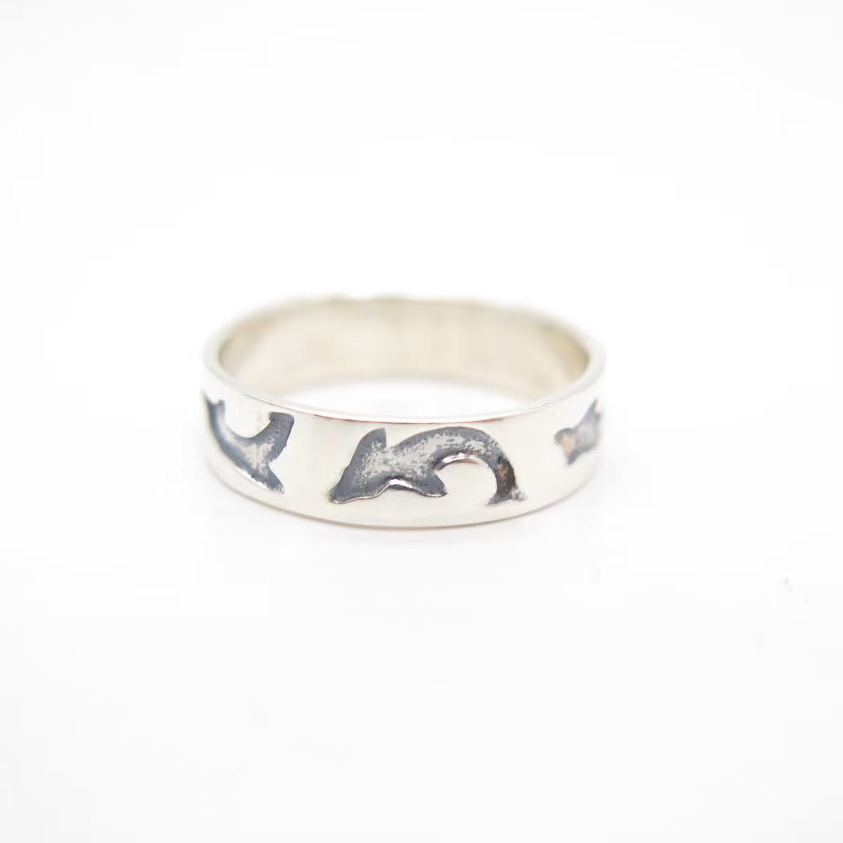 925 Sterling Silver Vintage Fish Band Ring Size 6.75