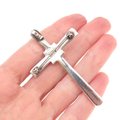 Old Pawn 925 Sterling Silver Vintage Malachite Cross Tribal Pin Brooch / Pendant