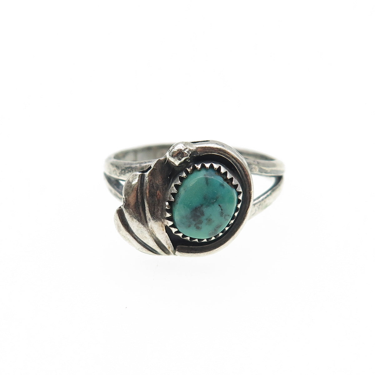 Old Pawn 925 Sterling Silver Vintage MF Artisan Turquoise Tribal Ring Size 6.25