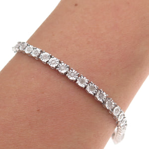 Vicky Jousan 925 Sterling Silver Real Diamond Tennis Link Bracelet 7.25"