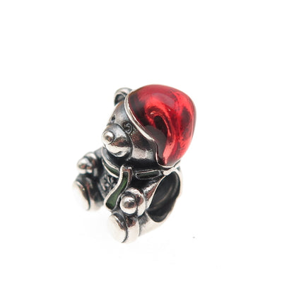 PANDORA 925 Sterling Silver Enamel Christmas Bear Slide Bead Charm