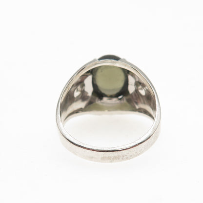 Vargas Sterling Silver Antique Art Deco Rhinestone & Green Glass Ring Size 5.75