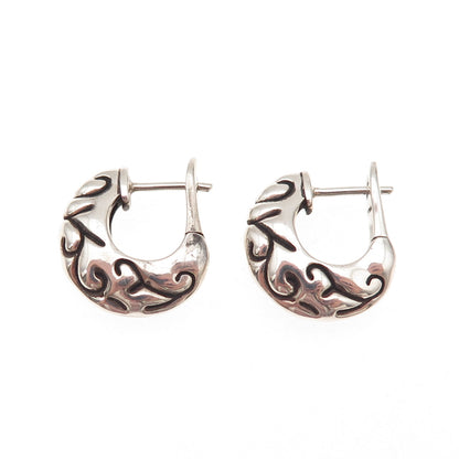 Zina 925 Sterling Silver Vintage Ornate Oxidized Hoop Earrings