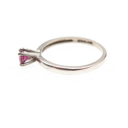 925 Sterling Silver Vintage Real Round-Cut Rhodolite Ring Size 4.75
