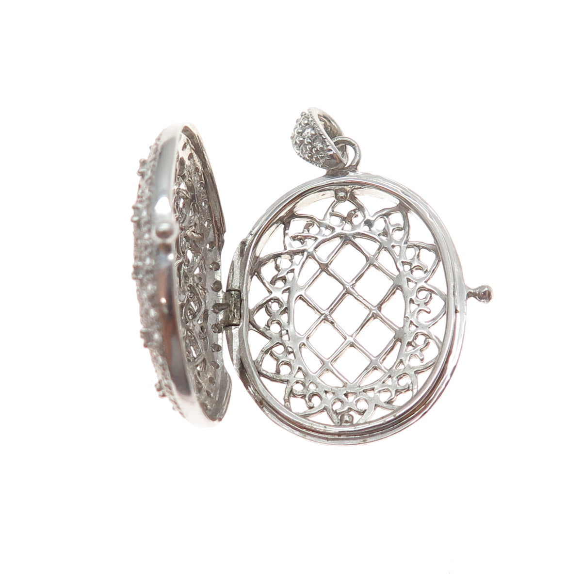 925 Sterling Silver Round-Cut C Z Locket Charm Pendant