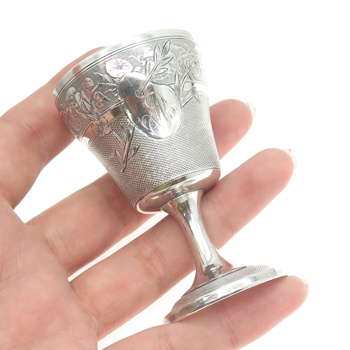 800 Silver Antique France Engraved Floral Chalice Cup