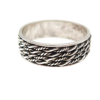 925 Sterling Silver Vintage Twisted Wire Oxidized Band Ring Size 9