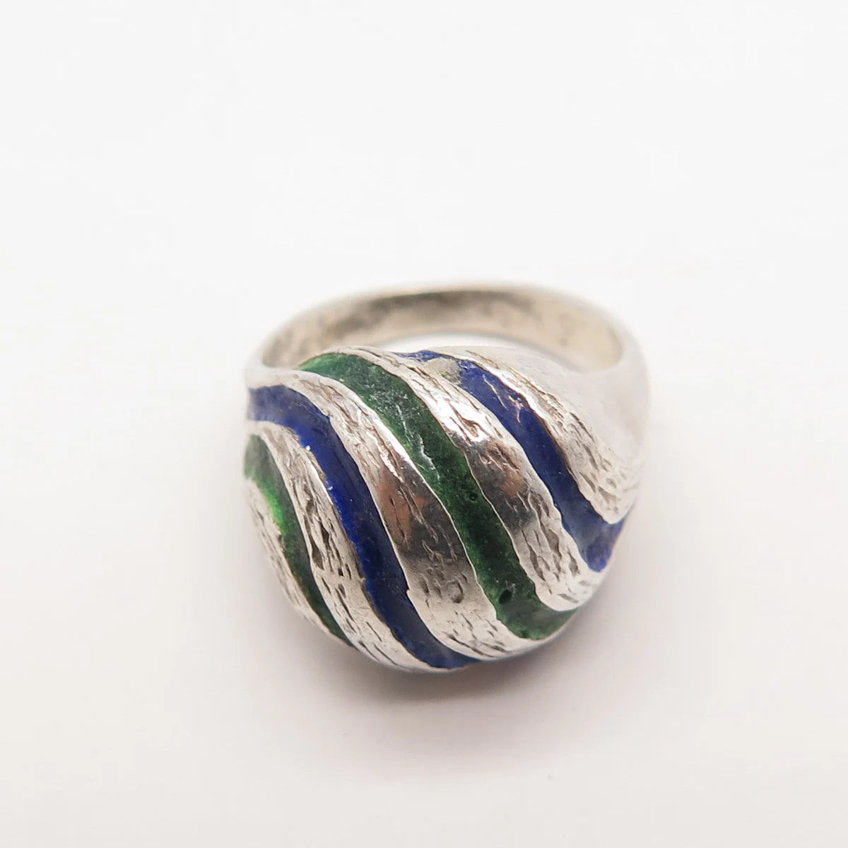 925 Sterling Silver Vintage Enamel Striped Domed Ring Size 6.25