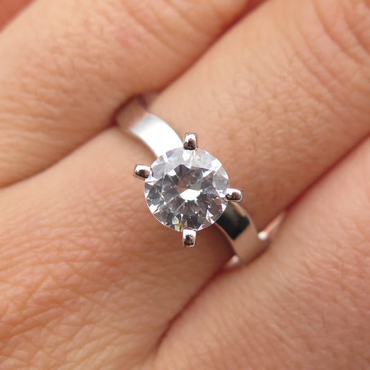 925 Sterling Silver Round-Cut C Z Engagement Wavy Ring Size 7