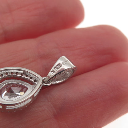 925 Sterling Silver Pear & Round-Cut C Z Mini Charm Pendant