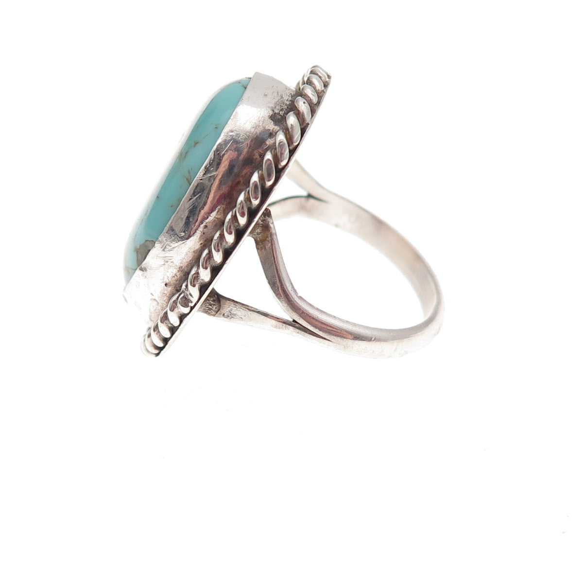 Old Pawn 925 Sterling Silver Vintage Southwestern Turquoise Tribal Ring Size 5