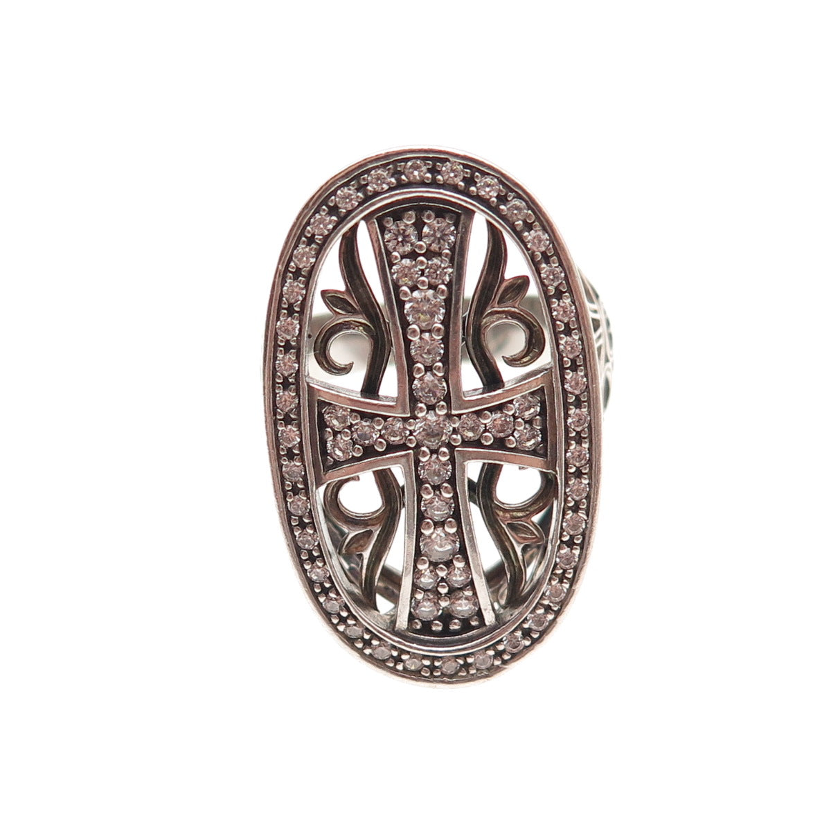 Kleo 925 Sterling Silver Vintage Round-Cut C Z Cross Oxidized Ring Size 9