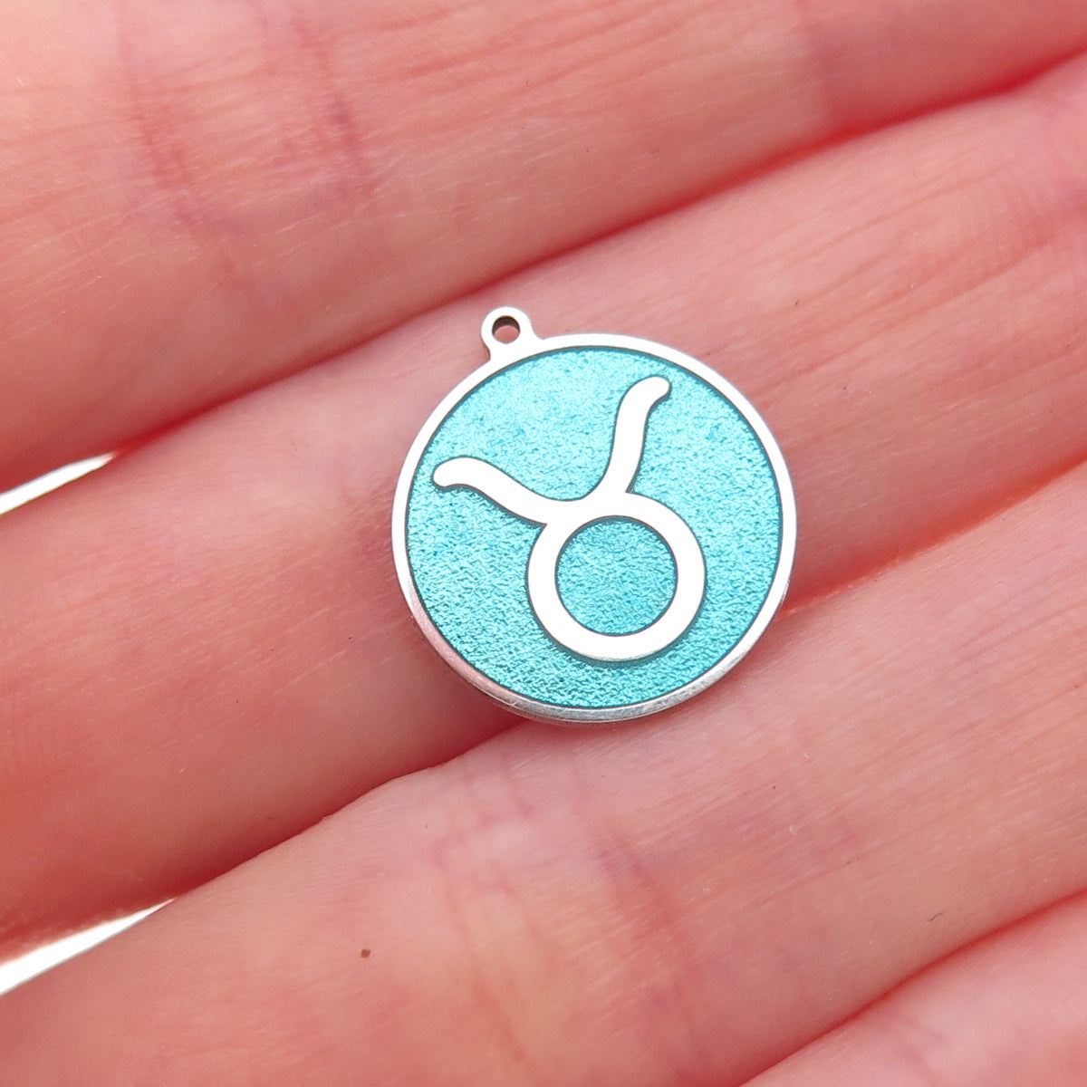 925 Sterling Silver Turquoise Enamel Taurus Zodiac Sign Charm Pendant