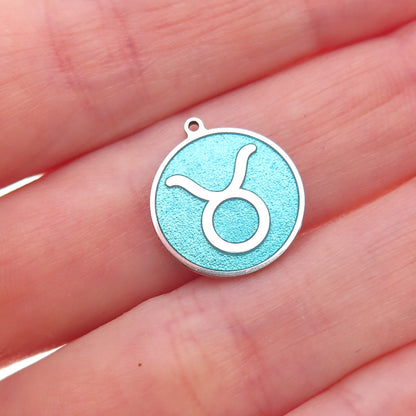 925 Sterling Silver Turquoise Enamel Taurus Zodiac Sign Charm Pendant