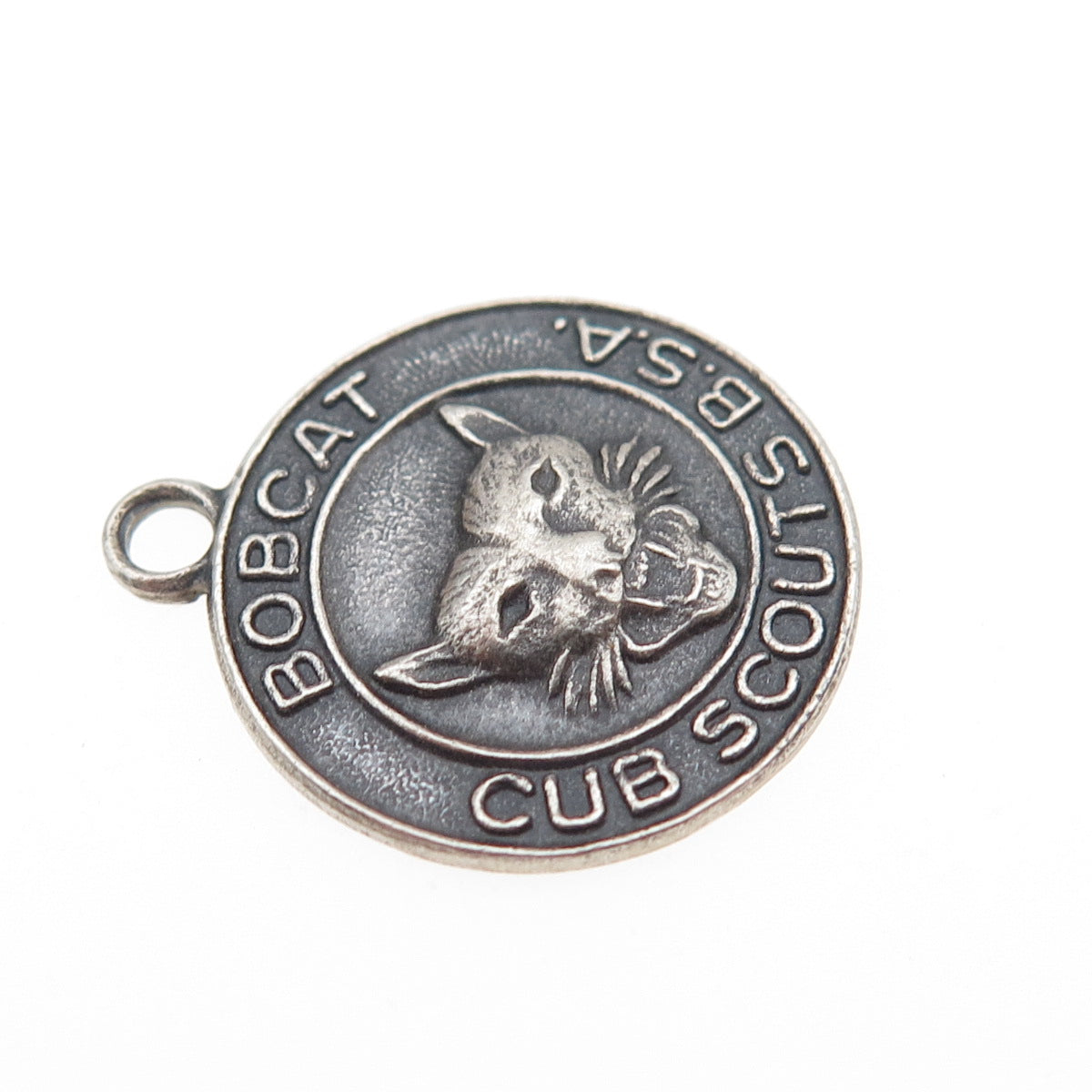 925 Sterling Silver Vintage Bobcat Cub Scouts Oxidized Charm Pendant