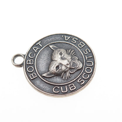 925 Sterling Silver Vintage Bobcat Cub Scouts Oxidized Charm Pendant