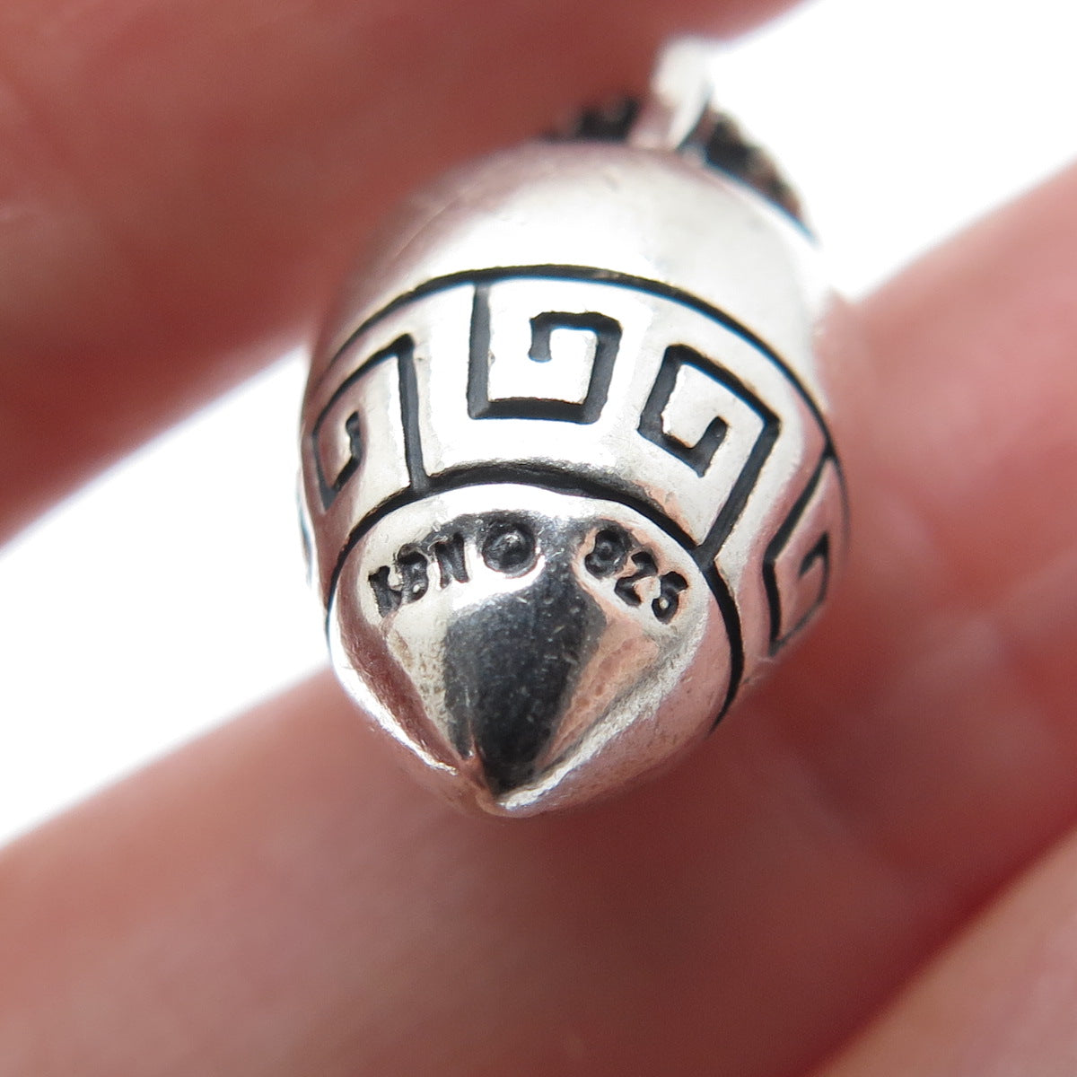 KABANA 925 Sterling Silver Vintage Real Blue Topaz Greek Maze Vase Mini Pendant
