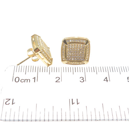 925 Sterling Silver Gold Plated Round-Cut C Z Cushion Stud Earrings