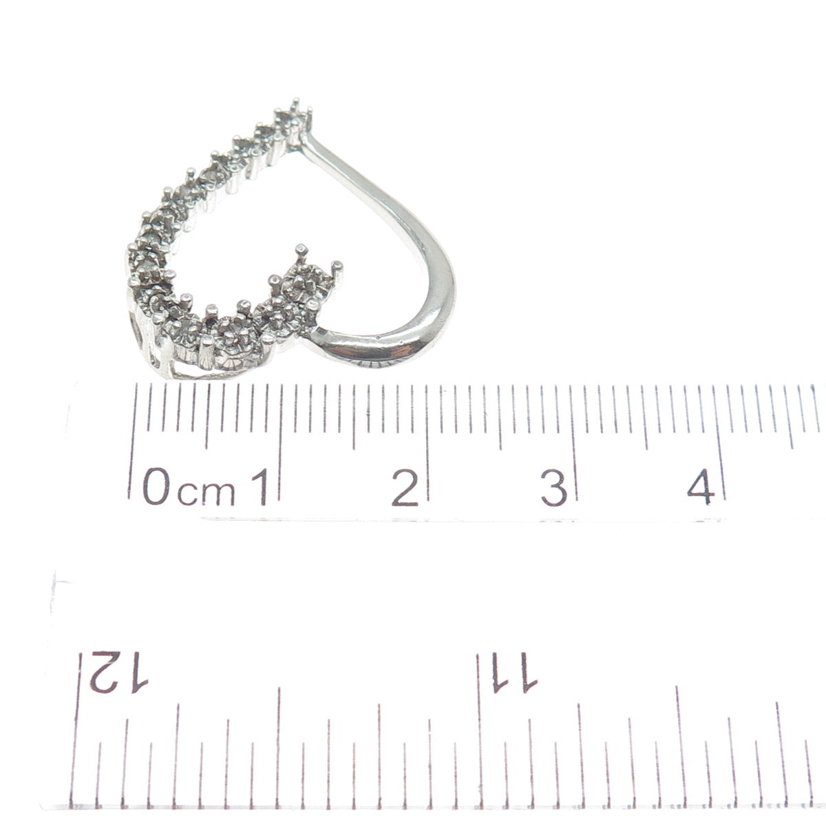 CHARLES WINSTON 925 Sterling Silver Real Round-Cut Diamond Heart Slide Pendant