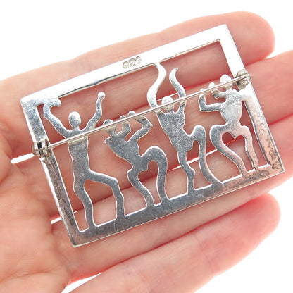 925 Sterling Silver Vintage Modernist Dancing People Pin Brooch