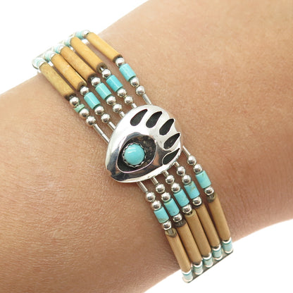 CAROLYN POLLACK Old Pawn 925 Sterling Silver Turquoise Wood Bear Paw Bracelet 7"