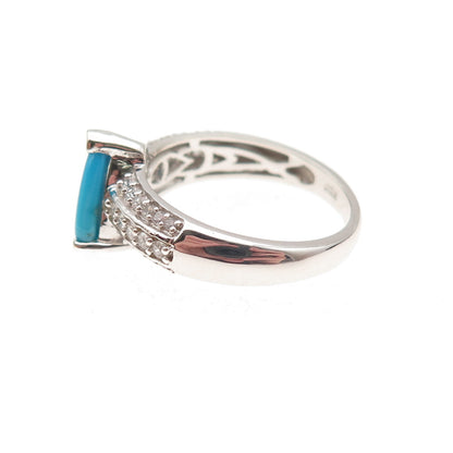 Chuck Clemency 925 Sterling Silver Real Turquoise & White Topaz Ring Size 8.25