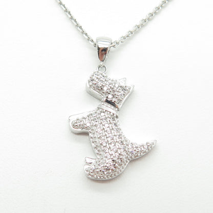925 Sterling Silver Round-Cut C Z Scottish Terrier Dog Cable Chain Necklace 16"
