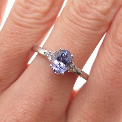 Chuck Clemency 925 Sterling Silver Real Tanzanite & White Topaz Ring Size 8