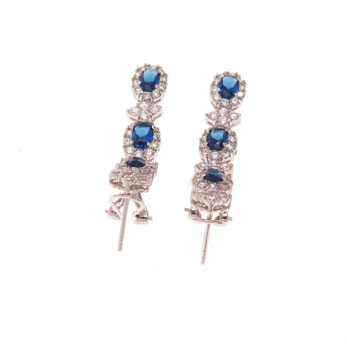 925 Sterling Silver Oval-Cut Blue & Round-Cut White C Z Dangle Earrings