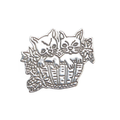 925 Sterling Silver Vintage Mexico Kitty Cat Basket Oxidized Pin Brooch Pendant