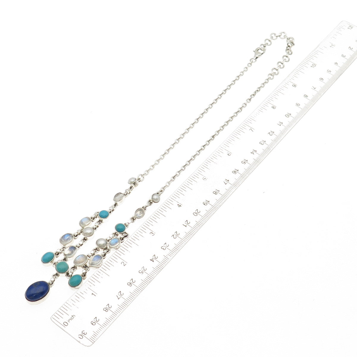 Nicky Butler Sterling Vintage Turquoise Pearl Lapis & Moonstone Necklace 18-20"