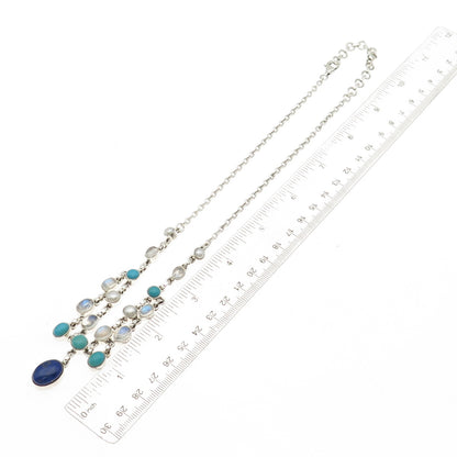 Nicky Butler Sterling Vintage Turquoise Pearl Lapis & Moonstone Necklace 18-20"