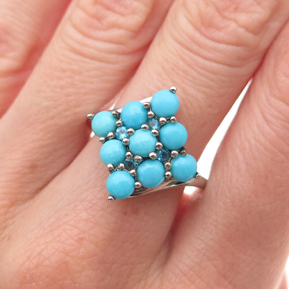 925 Sterling Silver Real Sleeping Beauty Turquoise & Apatite Ring Size 9