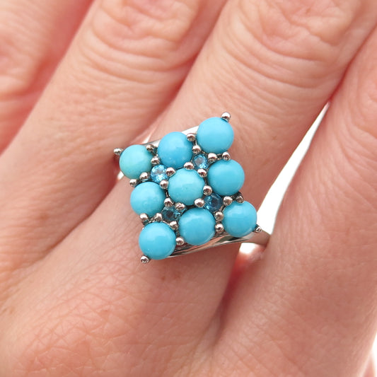 925 Sterling Silver Real Sleeping Beauty Turquoise & Apatite Ring Size 9