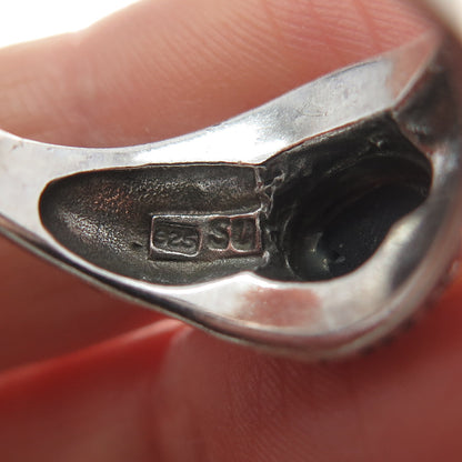 925 Sterling Silver Vintage Real Black Onyx Gemstone Leaf Ring Size 8.25