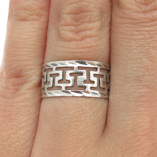 925 Sterling Silver Vintage N36 Greek Maze Band Ring Size 7.25