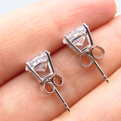 925 Sterling Silver Round-Cut C Z Stud Earrings