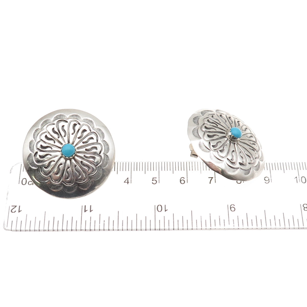 Old Pawn 925 Sterling Silver Vintage Turquoise Snake Eye Concho Tribal Earrings