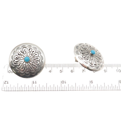 Old Pawn 925 Sterling Silver Vintage Turquoise Snake Eye Concho Tribal Earrings