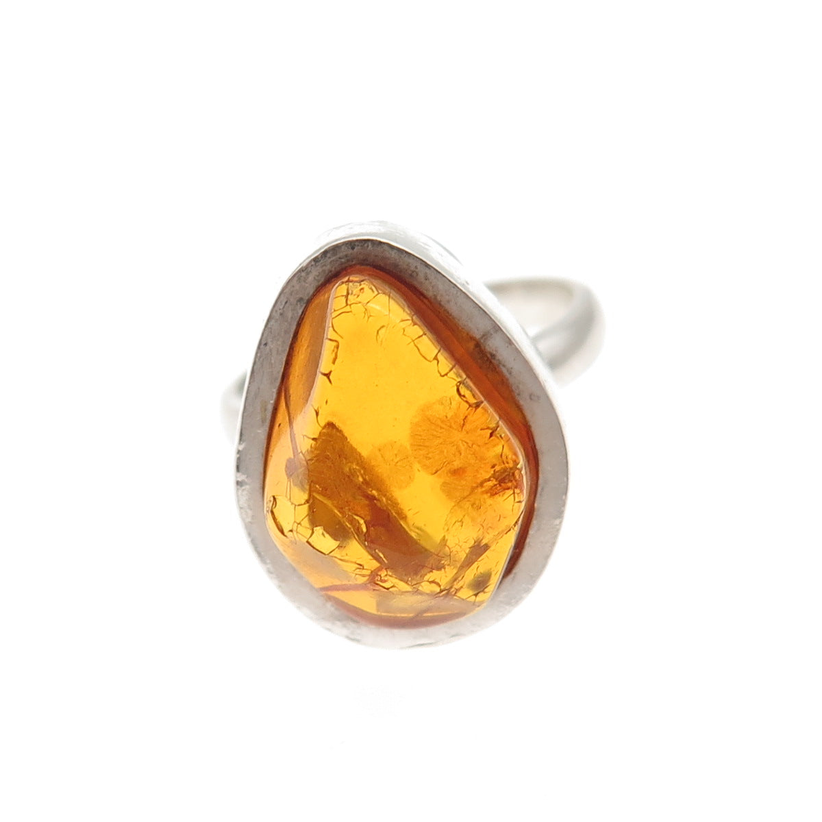 925 Sterling Silver Vintage Real Amber Modernist Ring Size 8