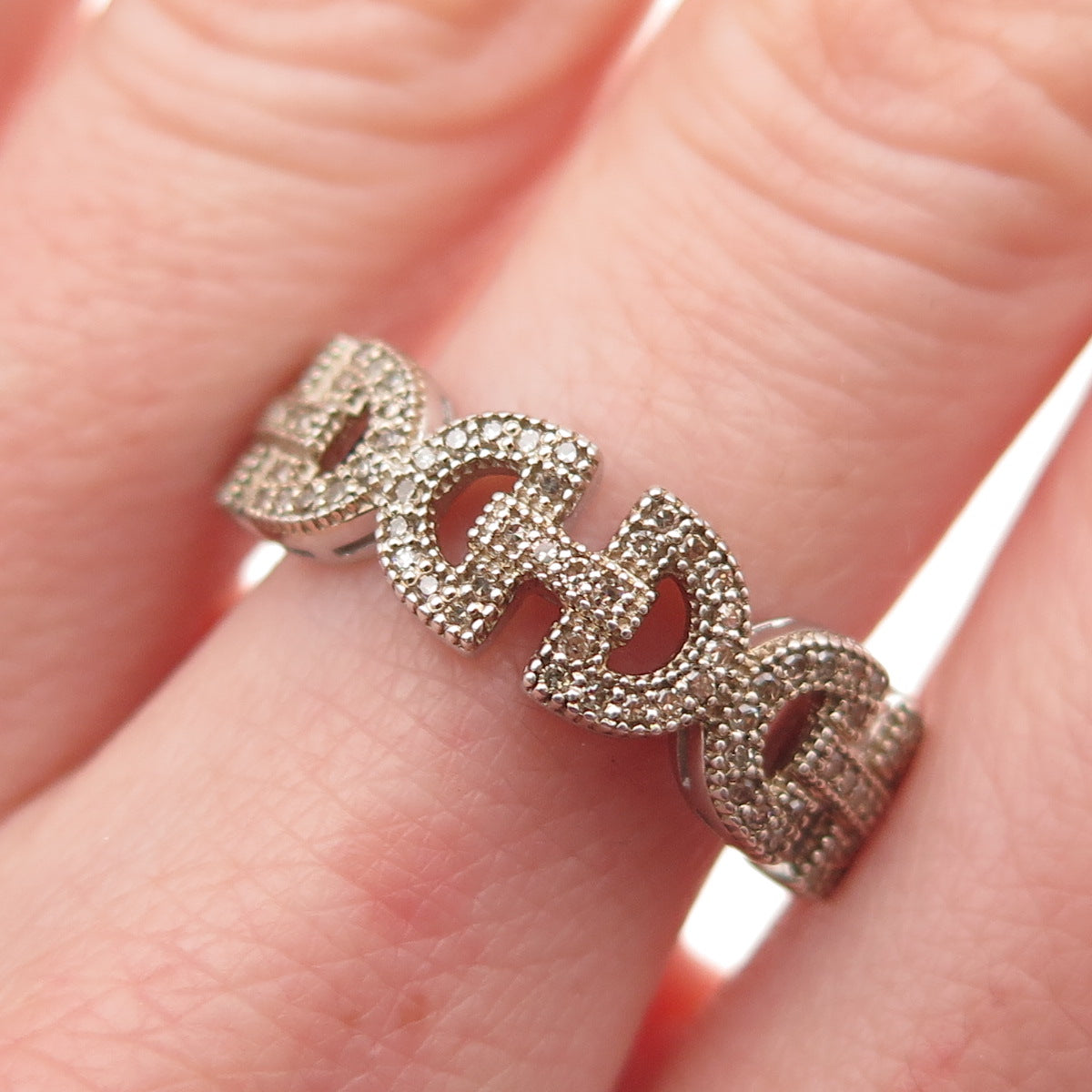 925 Sterling Silver Real Champagne Diamond Anchor Link Ring Size 8