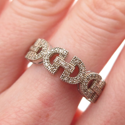 925 Sterling Silver Real Champagne Diamond Anchor Link Ring Size 8
