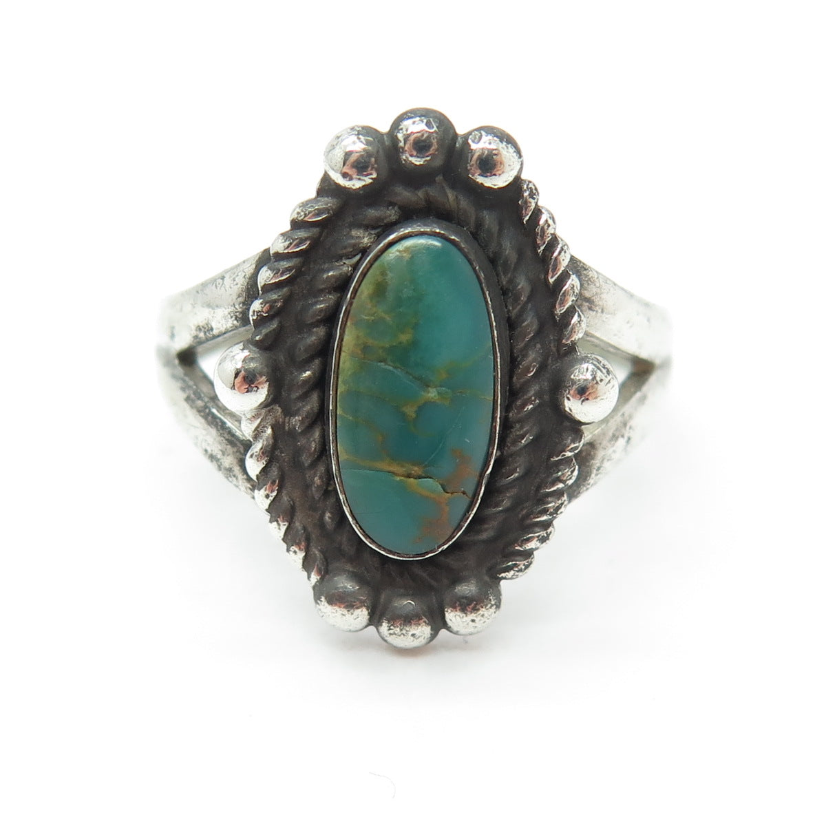 BELL TRADING POST Old Pawn Sterling Silver Vintage Kingman Turquoise Ring Size 8