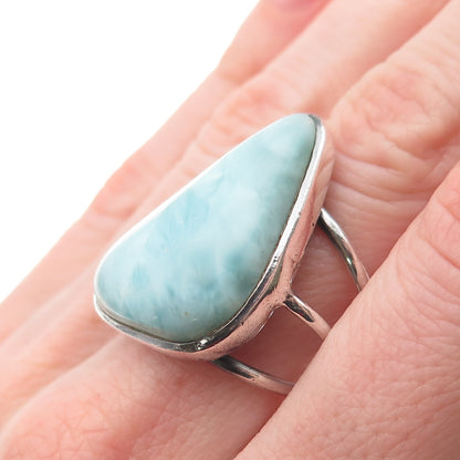 925 Sterling Silver Vintage Real Larimar Modernist Oxidized Ring Size 6