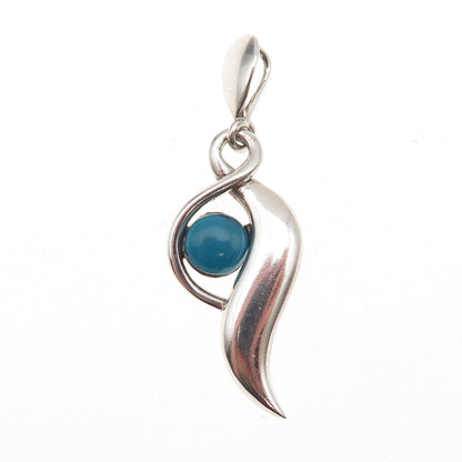 925 Sterling Silver Vintage Real Bisbee Turquoise Modernist Charm Pendant