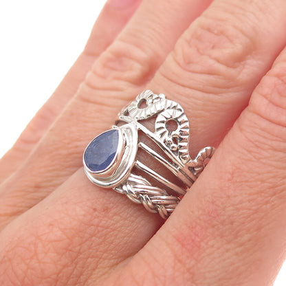 925 Sterling Silver Real Pear-Cut Tanzanite Oxidized Ring Size 8.25
