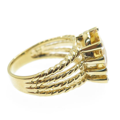 925 Sterling Silver Gold Plated Real Diamond & Citrine Gem Twisted Ring Size 7