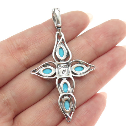 CAROLYN POLLACK 925 Sterling Vintage Sleeping Beauty Turquoise Cross Pendant